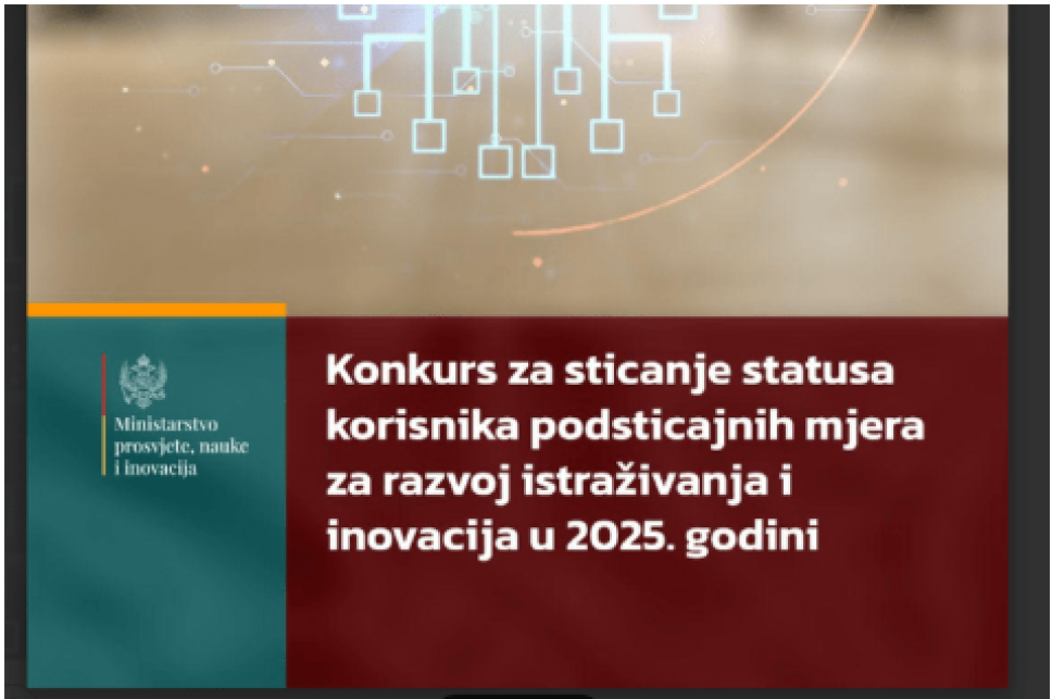 Konkurs za sticanje statusa korisnika podsticajnih mjera - razvoj istraživanja i inovacija