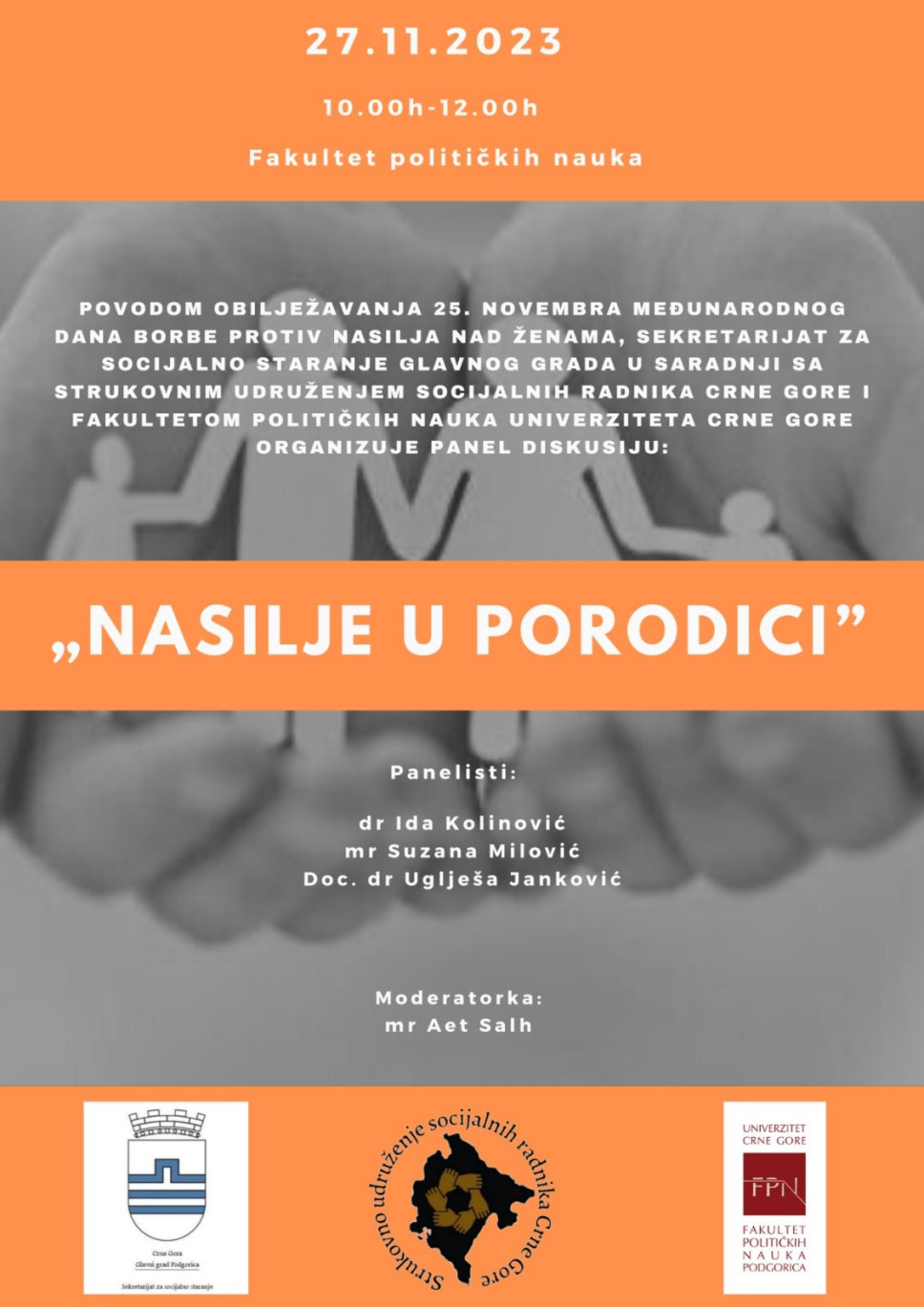 Panel diskusija „Nasilje u porodici“ 27. novembra, u 10 časova, Sala I Fakulteta političkih nauka UCG