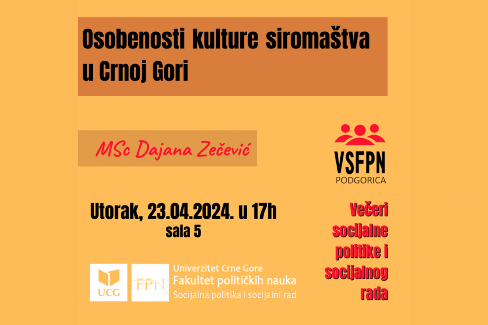 Evenings of social policy and social work - "Characteristics of the Culture of Poverty in Montenegro" with MSc Dajana Zečević