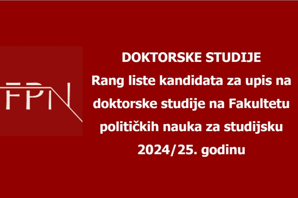 Konačna rang lista kandidata prijavljenih za upis na doktorske studije - studijska 2024