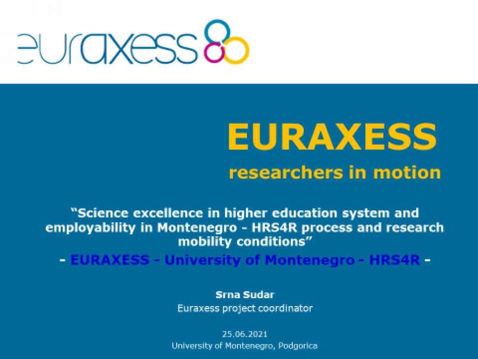 EURAXESS  radionica - Izvrsnost nauke u sistemu visokog obrazovanja i doprinos zapošljivosti u Crnoj Gori