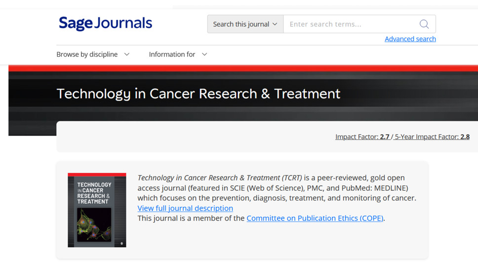 Dr Maša Ždralević izabrana za člana uredničkog recenzentskog odbora časopisa Technology in Cancer Research and Treatment