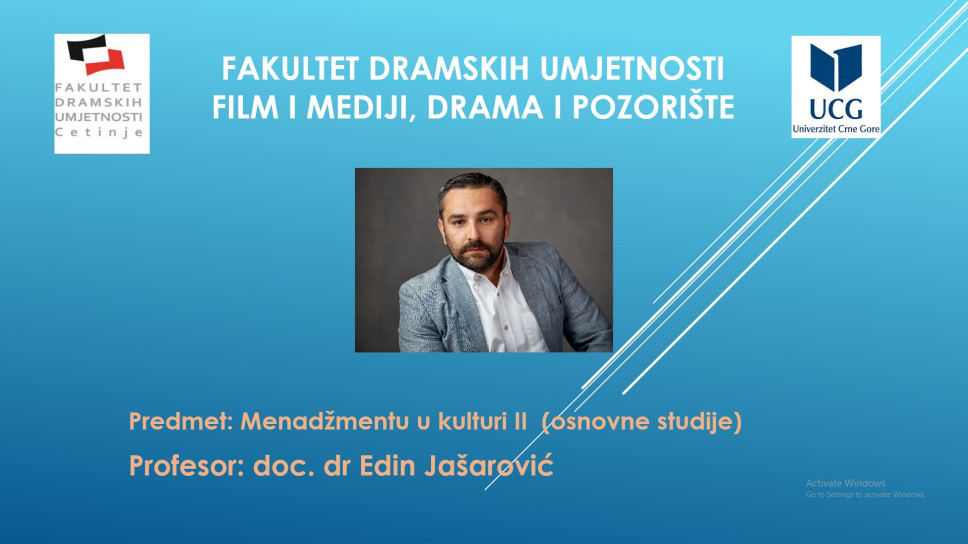 Novo online YouTube predavanje iz predmeta Menadžment u kulturi II, osnovne studije Drama i pozorište, film i mediji