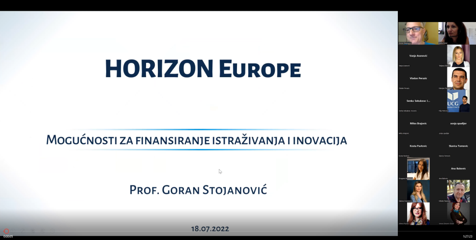 UNIVERZITET CRNE GORE OSNAŽUJE KACAPCITETE ZA RAZVOJ I PODNOŠENJE PROJEKATA U OKVIRU PROGRAMA HORIZON EUROPE