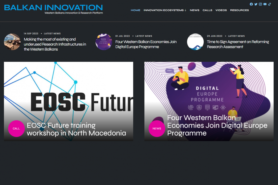 Veb sajt - Inovacije i istraživanje Zapadnog Balkana: Sistematizovane informacije na jednom mjestu
