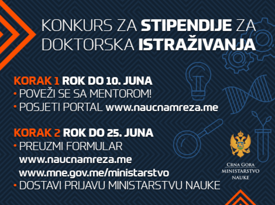 Konkurs za dodjelu atraktivnih stipendija za doktorska istraživanja na univerzitetima u Crnoj Gori u 2019/2020.