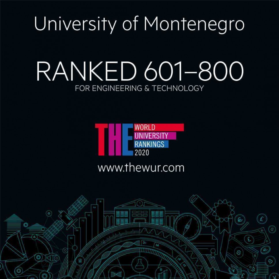 Univerzitet Crne Gore rangiran u kategoriji 601-800 najboljih svjetskih univerziteta u oblasti tehničko-tehnoloških nauka na Times Higher Education rangiranju