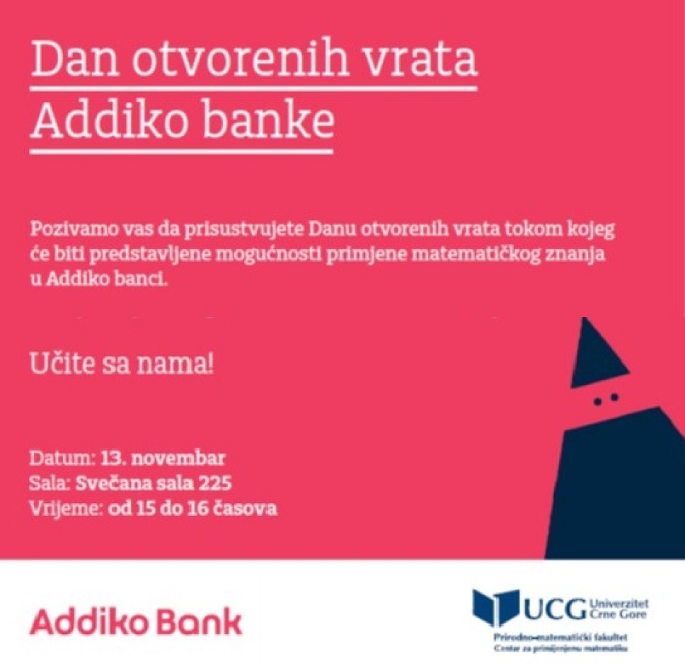 Dan otvorenih vrata Addiko banke na Prirodno-matematičkom fakultetu 13. novembra