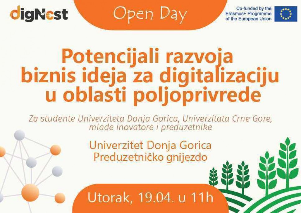 Open Day: Potencijali razvoja biznis ideja za digitalizaciju u oblasti poljoprivrede