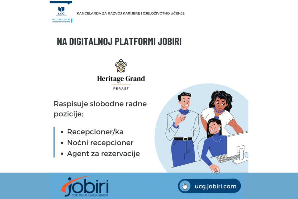 Otvorene tri pozicije na digitalnoj platformi Jobiri - Hotel Heritage Grand Perast 