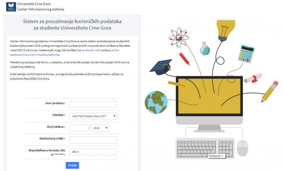 Pokrenut  servis Aktiviraj nalog za lakši pristup mejlu i onlajn predavanjima na Univerzitetu Crne Gore