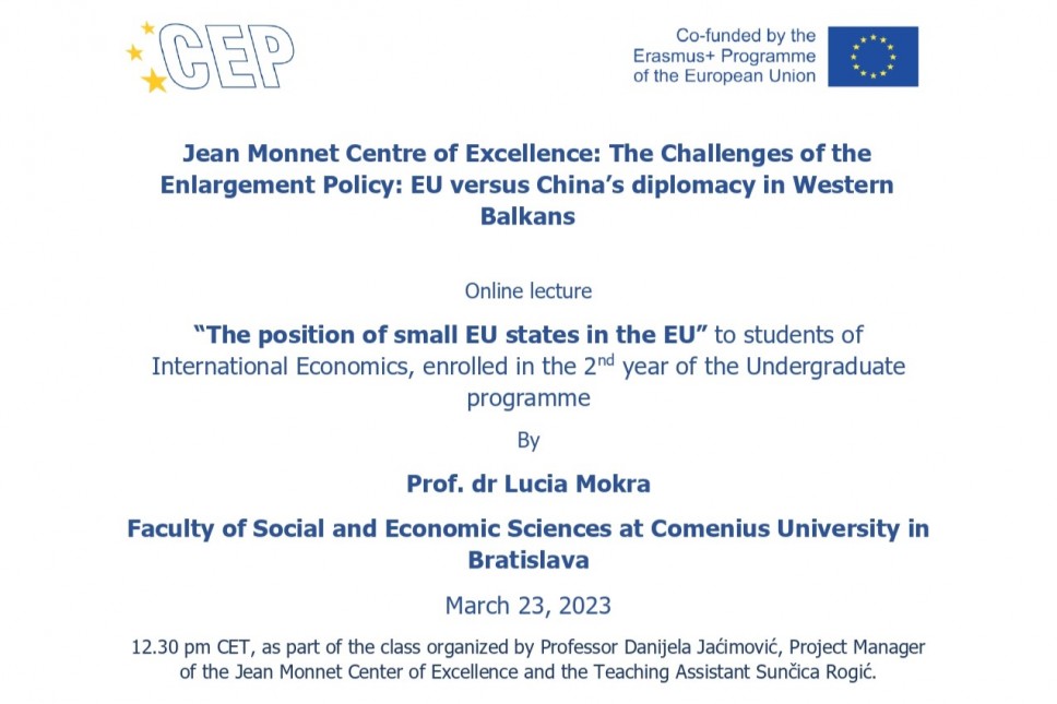 The position of small EU states in the EU - lecture to students of International Economics