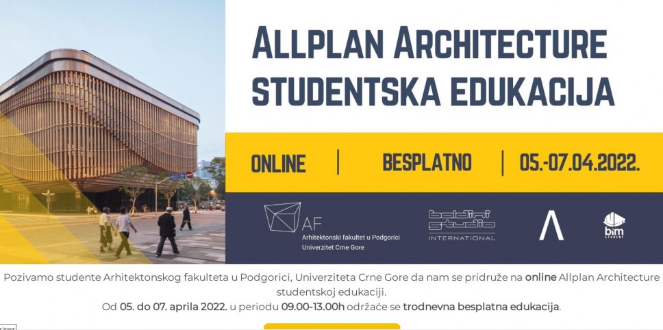 Prijave za Allplan edukaciju za studente Arhitektonskog fakulteta UCG