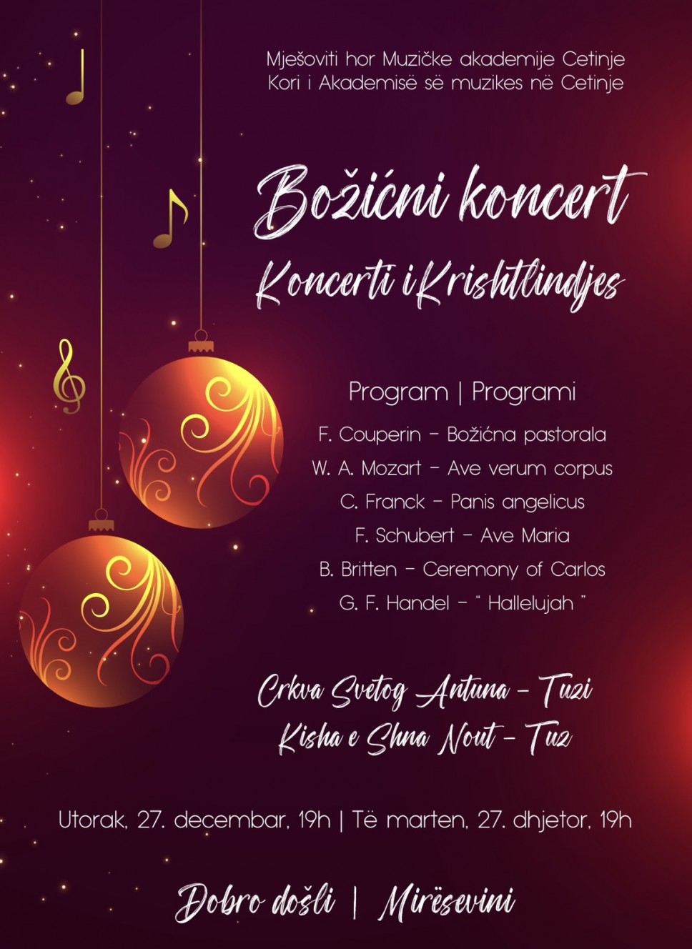 Božićni koncert Mješovitog hora Muzičke akademije u Tuzima 