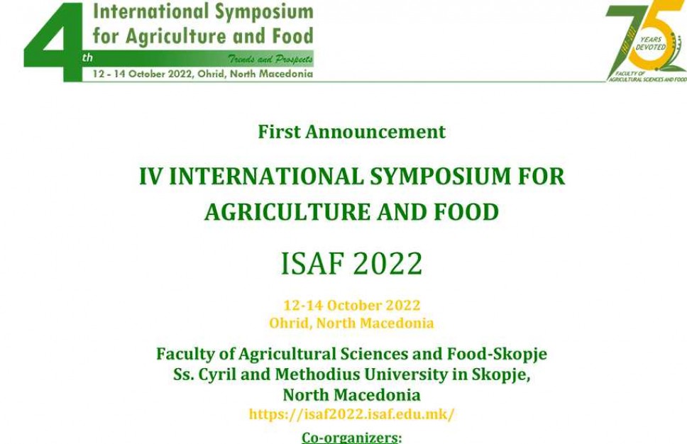 4th International Symposium for Agriculture and Food - ISAF 2022