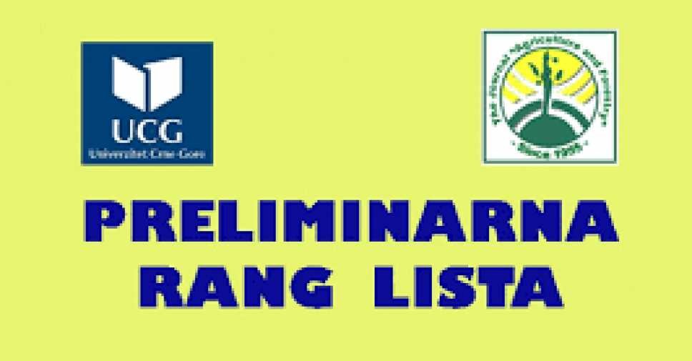 Preliminarna rang lista kandidata prijavljenih za upis na prvu godinu studija, II upisni rok JUL, 2019 godine
