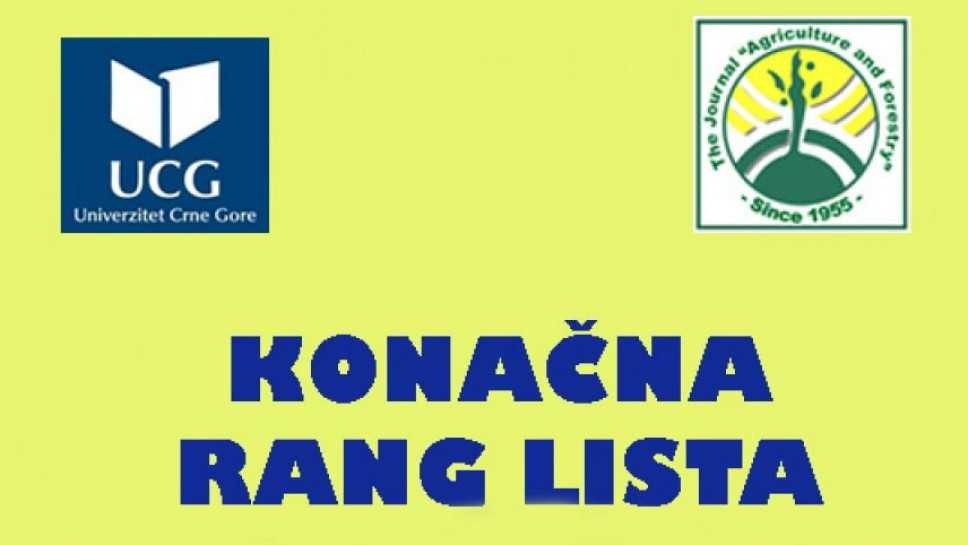 Konačna rang lista kandidata prijavljenih za upis na prvu godinu studija, II upisni rok JUL, 2019. godine