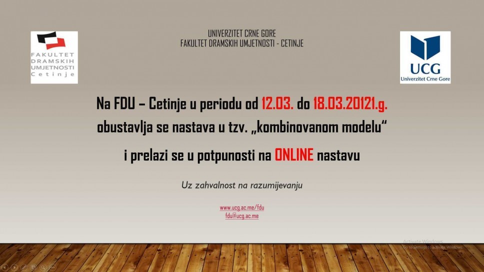 Potpuni prelazak na online nastavu na FDU- Cetinje do 18.03.2021.g. 