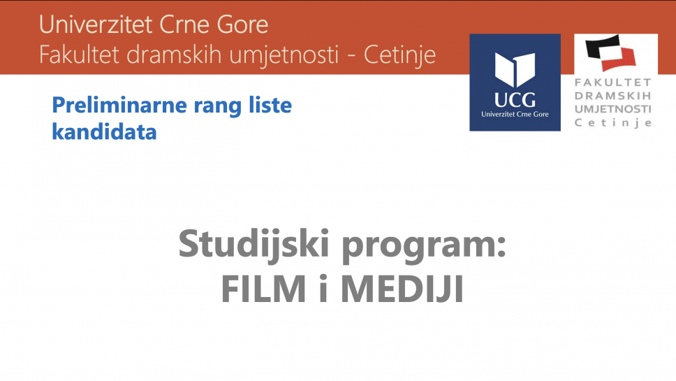 Preliminarna rang lista kandidata na studijskom programu Film i mediji