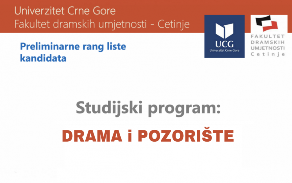 Preliminarna rang lista kandidata - studijski program Drama i pozorište 