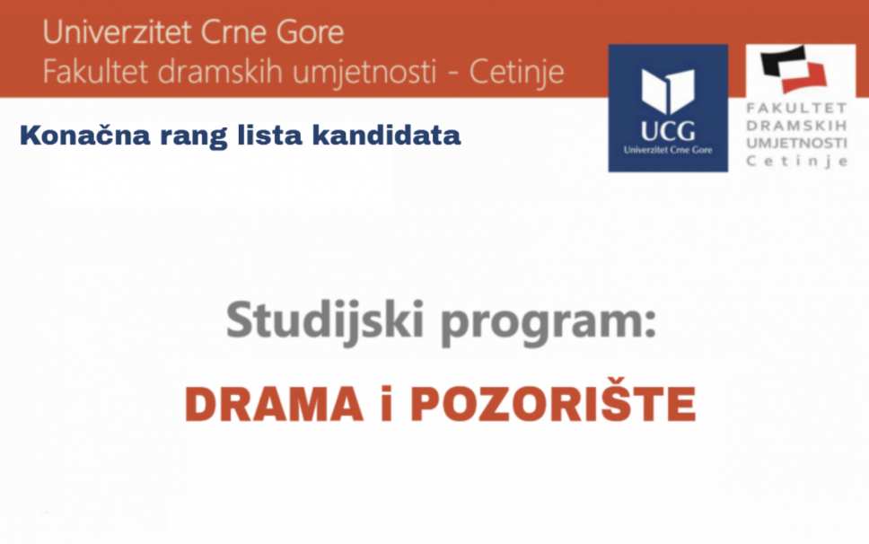 Konačna rang lista kandidata - studijski program Drama i pozorište (<span class="CyrLatIgnore">I</span> upisni rok)