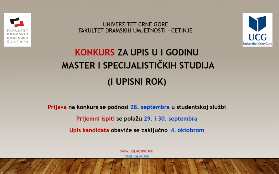 Konkurs za upis u I godinu master i specijalističkih studija (I UPISNI ROK)