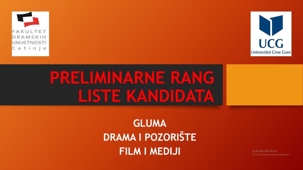 Preliminarna rang lista kandidata u III upisnom roku - FDU - Cetinje
