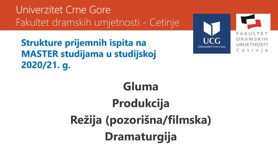 Struktura prijemnih ispita na MASTER studijama 2020/21. g. FDU - Cetinje