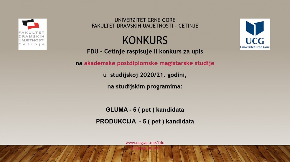 FDU - Cetinje, raspisuje  KONKURS za upis na akademske postdiplomske magistarske studije u II upisnom roku  studijskoj 2020/21. godini