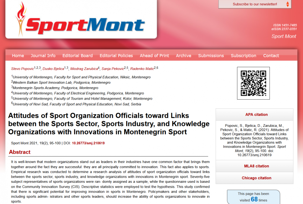Istraživanje MPIS projekta pokazalo: Postoji značajan potencijal za unapređenje inovacija u sportu u Crnoj Gori
