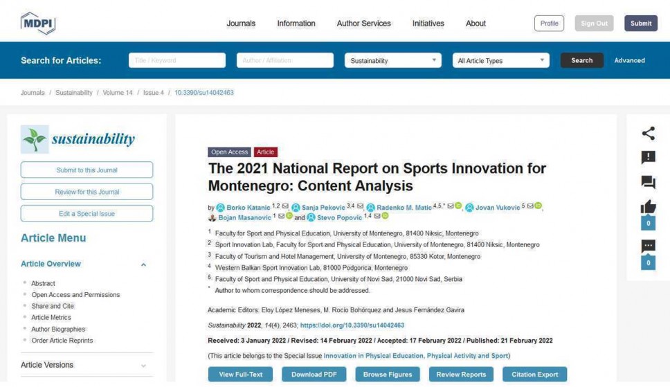 MPIS projekat: Objavljen godišnji nacionalni izvještaj o inovacijama u sportu u Crnoj Gori