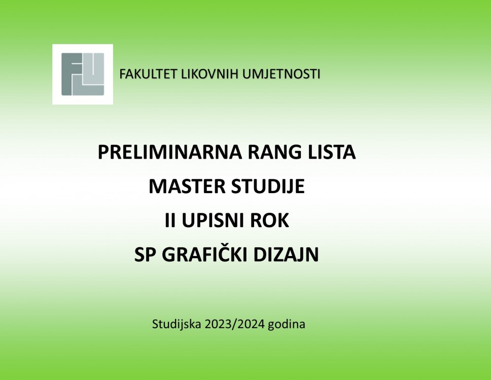 PRELIMINARNA RANG LISTA / MASTER STUDIJE - II upisni rok