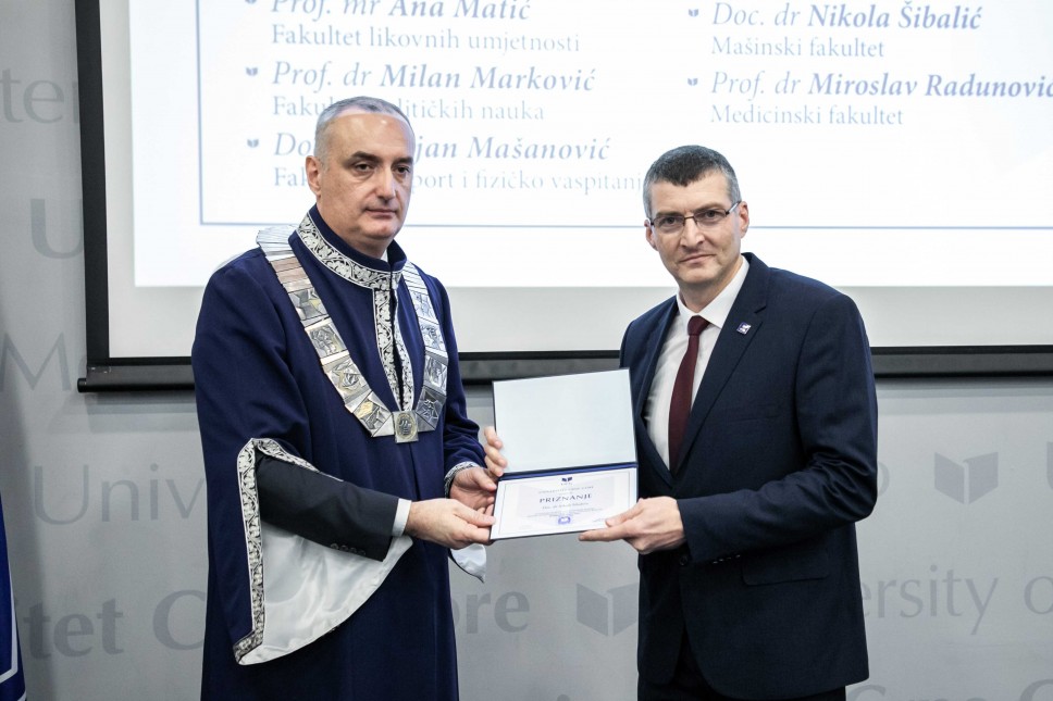 Doc. dr Nikola Šibalić - dobitnik priznanja Univerziteta Crne Gore za poseban naučnoistraživački doprinos