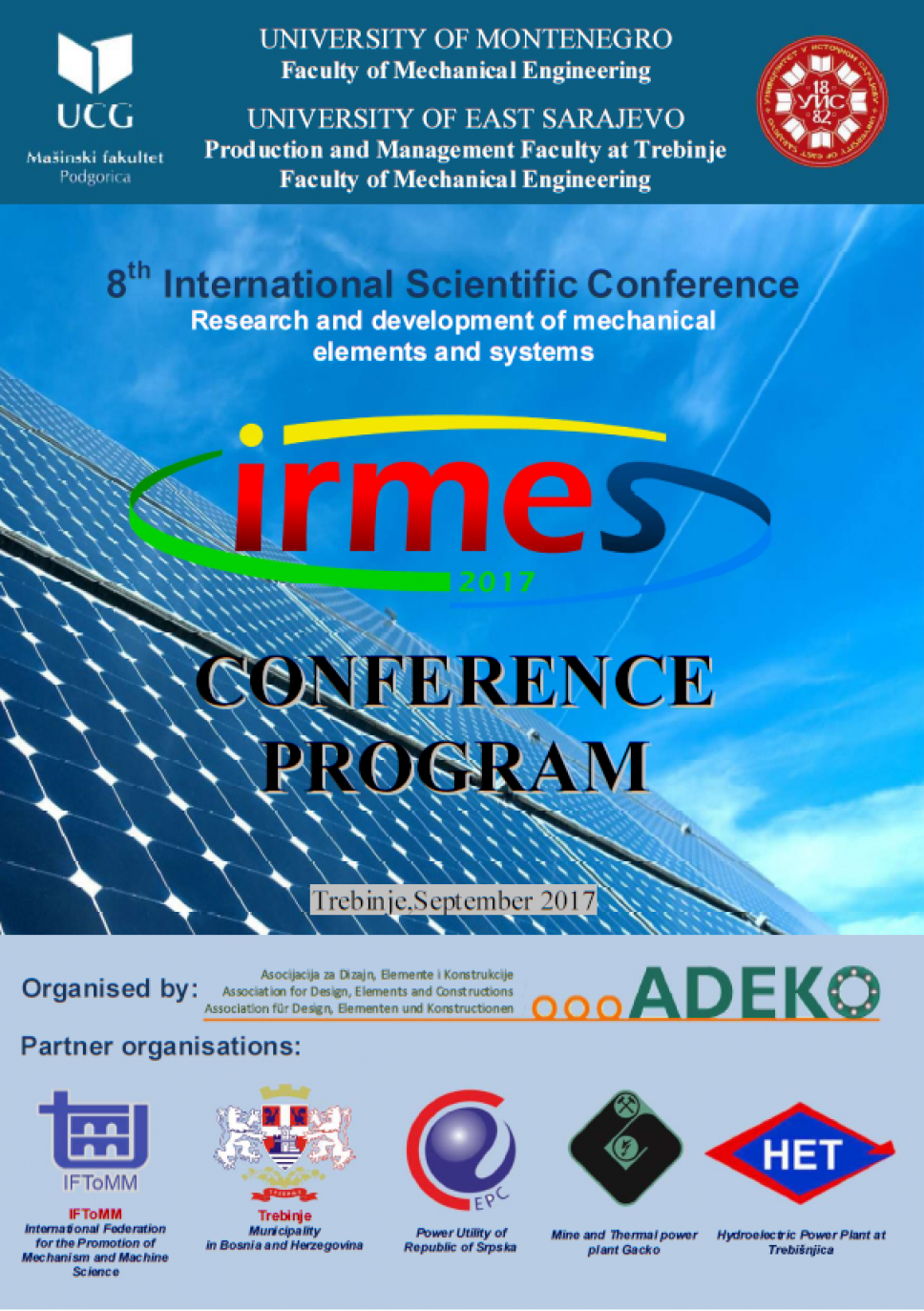 Program Osme međunarodne konferencije IRMES 2017 - Trebinje, 7-9. 09. 2017. god