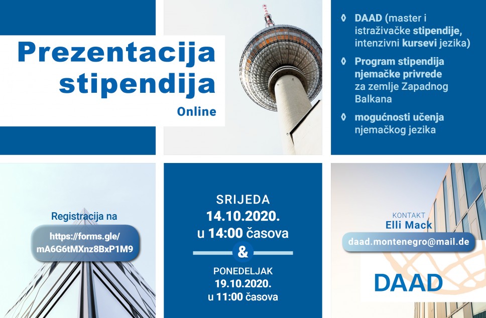 Online prezentacija DAAD stipendija 14.10.  i 19.10.2020.
